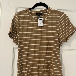 Rag & Bone Tan and White Striped Short Sleeve Top